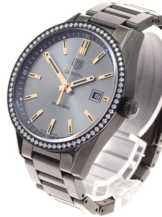TAG HEUER Carrera WAR1115 diamond bezel date Gray Dial Quartz Ladies _947316